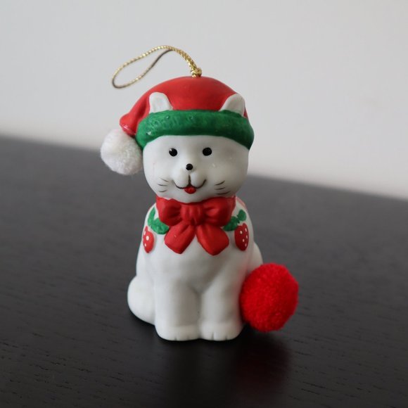 Vintage Christmas Ornament Jolly Jingles Cat Bell Porcelain Bisque - Picture 2 of 6